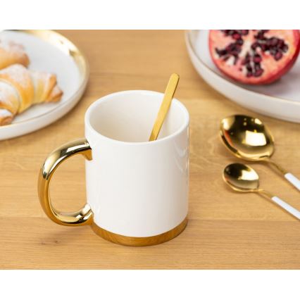 Taza con cuchara LANA crema/dorado