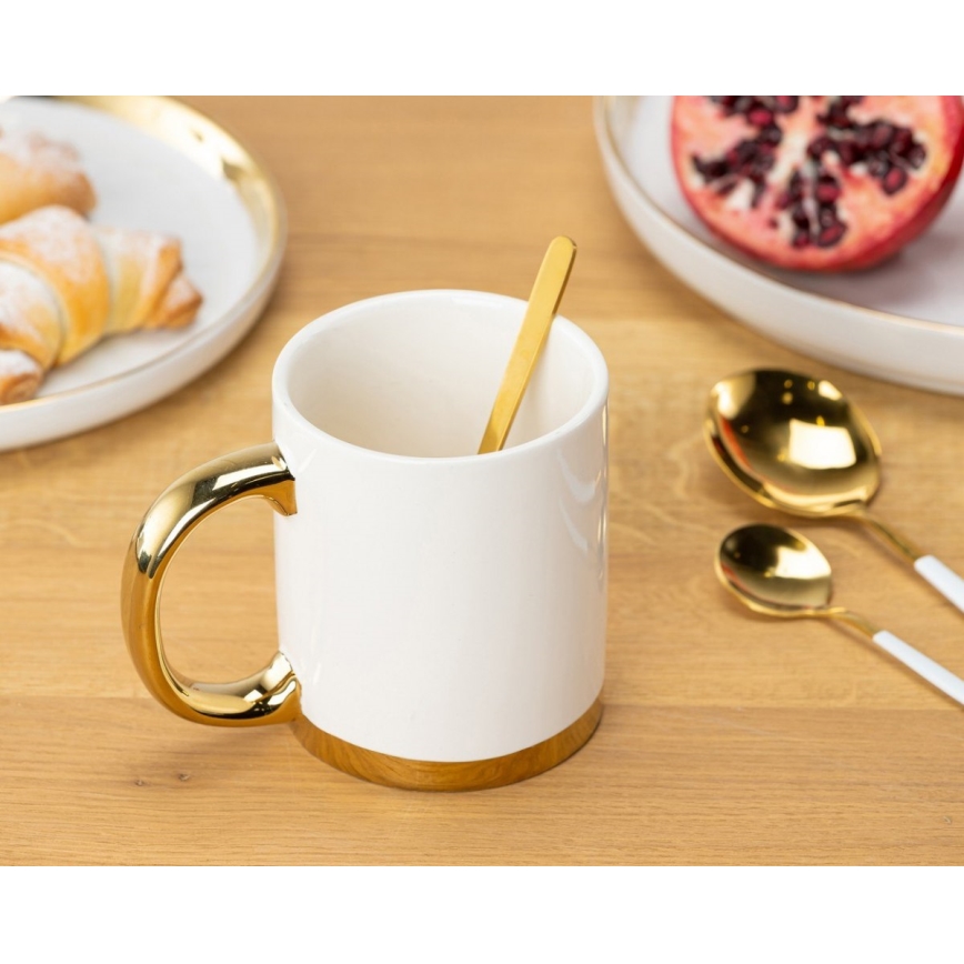 Taza con cuchara LANA crema/dorado