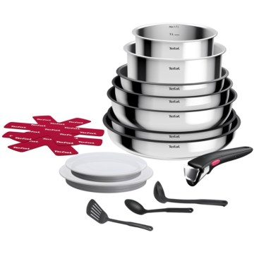 Tefal - Juego de cocina INGENIO COOK de 15 piezas, acero inoxidable
