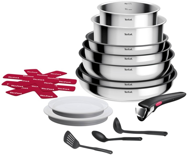 Tefal - Juego de cocina INGENIO COOK de 15 piezas, acero inoxidable