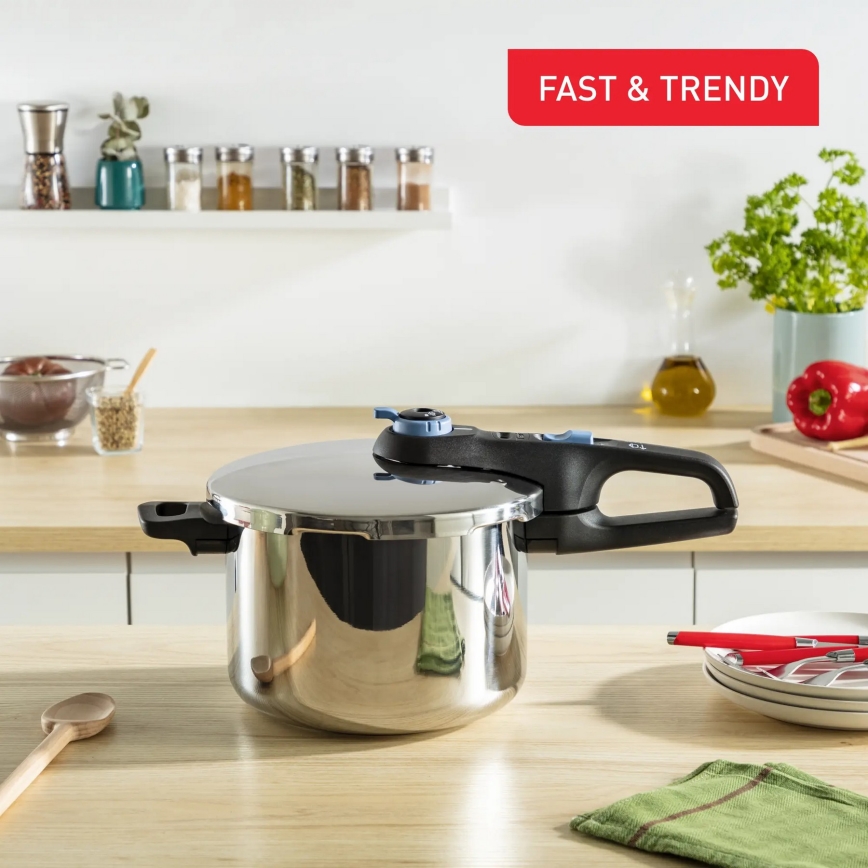 Tefal - Juego de ollas a presión 4/6 l SECURE TRENDY acero inoxidable