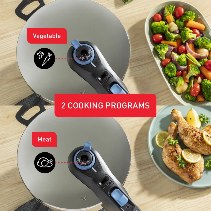 Tefal - Juego de ollas a presión 4/6 l SECURE TRENDY acero inoxidable