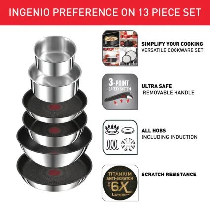 Tefal - Juego de vajilla 13 pz INGENIO PREFERENCE ON acero inoxidable