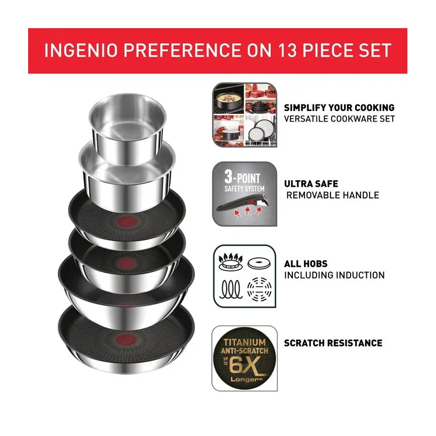 Tefal - Juego de vajilla 13 pz INGENIO PREFERENCE ON acero inoxidable