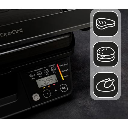 Tefal - Parrilla eléctrica inteligente Tefal OPTIGRILL 2000W/230V