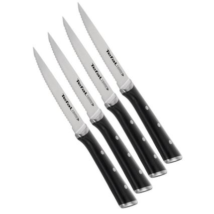 Tefal - Set de 4 cuchillos para filete ICE FORCE de acero inoxidable, 11 cm, cromo brillante/negro