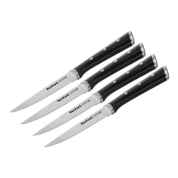 Tefal - Set de 4 cuchillos para filete ICE FORCE de acero inoxidable, 11 cm, cromo brillante/negro