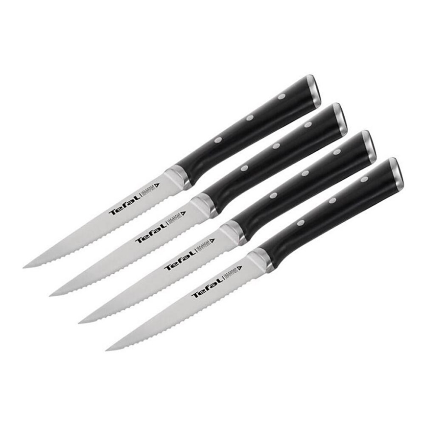 Tefal - Set de 4 cuchillos para filete ICE FORCE de acero inoxidable, 11 cm, cromo brillante/negro