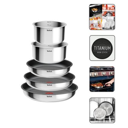 Tefal - Set de cocina INGENIO COOK 6 piezas, acero inoxidable