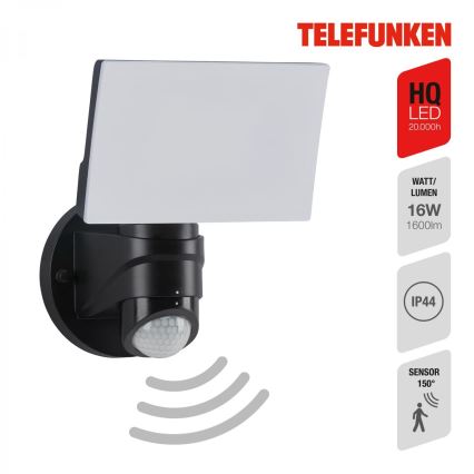 Telefunken 304305TF - Aplique LED con sensor para exterior LED/24W/230V IP44 negro