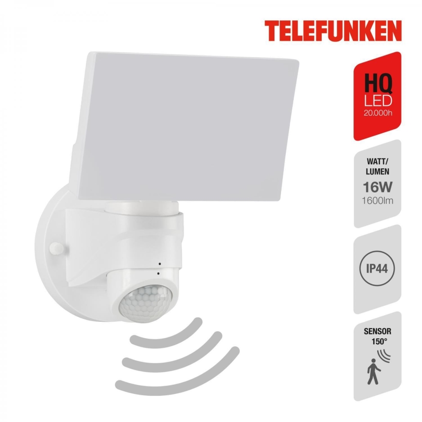 Telefunken 304306TF - Aplique LED con sensor para exterior LED/16W/230V IP44 blanco