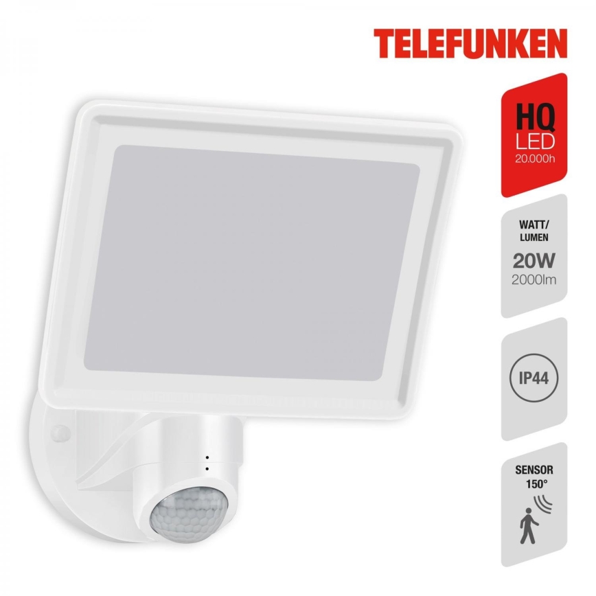 Telefunken 304406TF - Proyector LED de pared para exteriores con sensor LED/20W/230V IP44