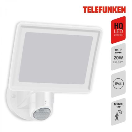Telefunken 304406TF - Reflector LED de pared para exterior con sensor LED/20W/230V IP44