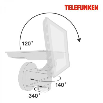 Telefunken 304406TF - Reflector LED de pared para exterior con sensor LED/20W/230V IP44