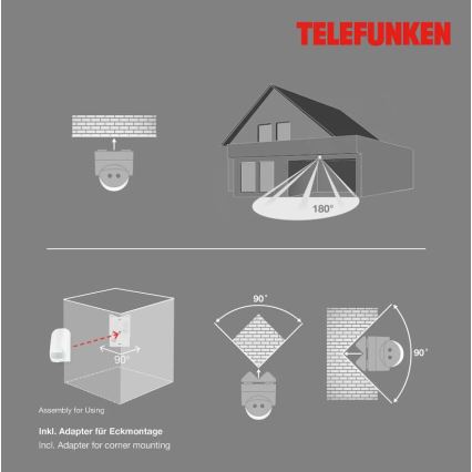 Telefunken 306506TF - Sensor de movimiento para exterior 180° IP44 blanco