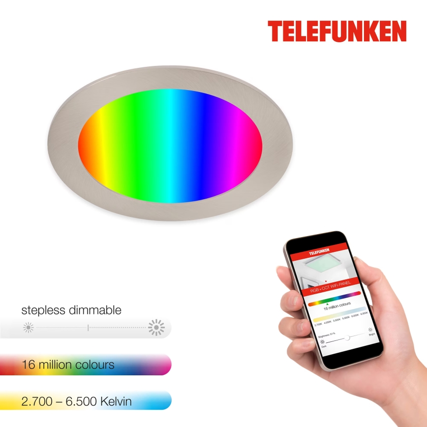 Telefunken 309402TF - LED RGBW Lámpara empotrable regulable para el baño LED/12W/230V 2700-6500K IP23 Wi-Fi Tuya