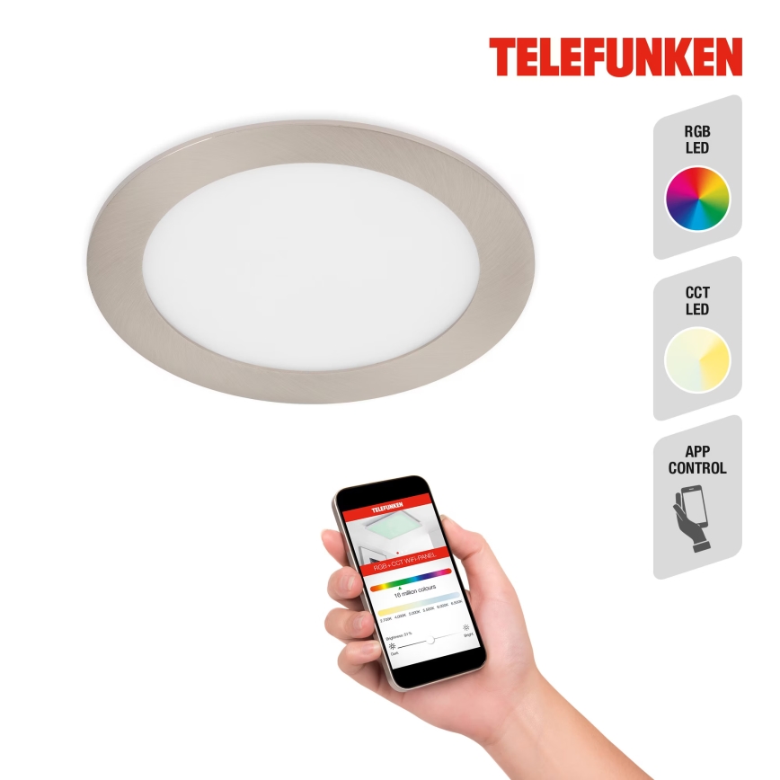 Telefunken 309402TF - LED RGBW Lámpara empotrable regulable para el baño LED/12W/230V 2700-6500K IP23 Wi-Fi Tuya
