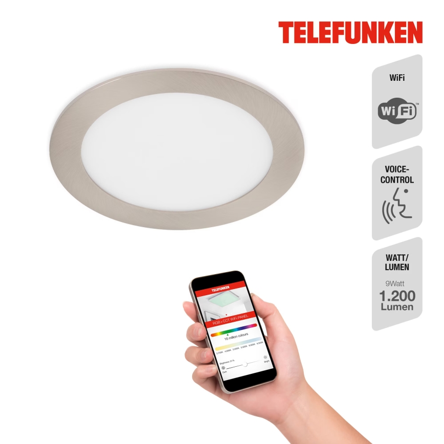 Telefunken 309402TF - LED RGBW Lámpara empotrable regulable para el baño LED/12W/230V 2700-6500K IP23 Wi-Fi Tuya