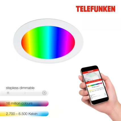 Telefunken 309406TF - Luminaria empotrada LED RGBW regulable FRAME LED/12W/230V 2700-6500K Wi-Fi Tuya blanca