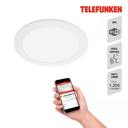 Telefunken 309406TF - Luminaria empotrada LED RGBW regulable FRAME LED/12W/230V 2700-6500K Wi-Fi Tuya blanca