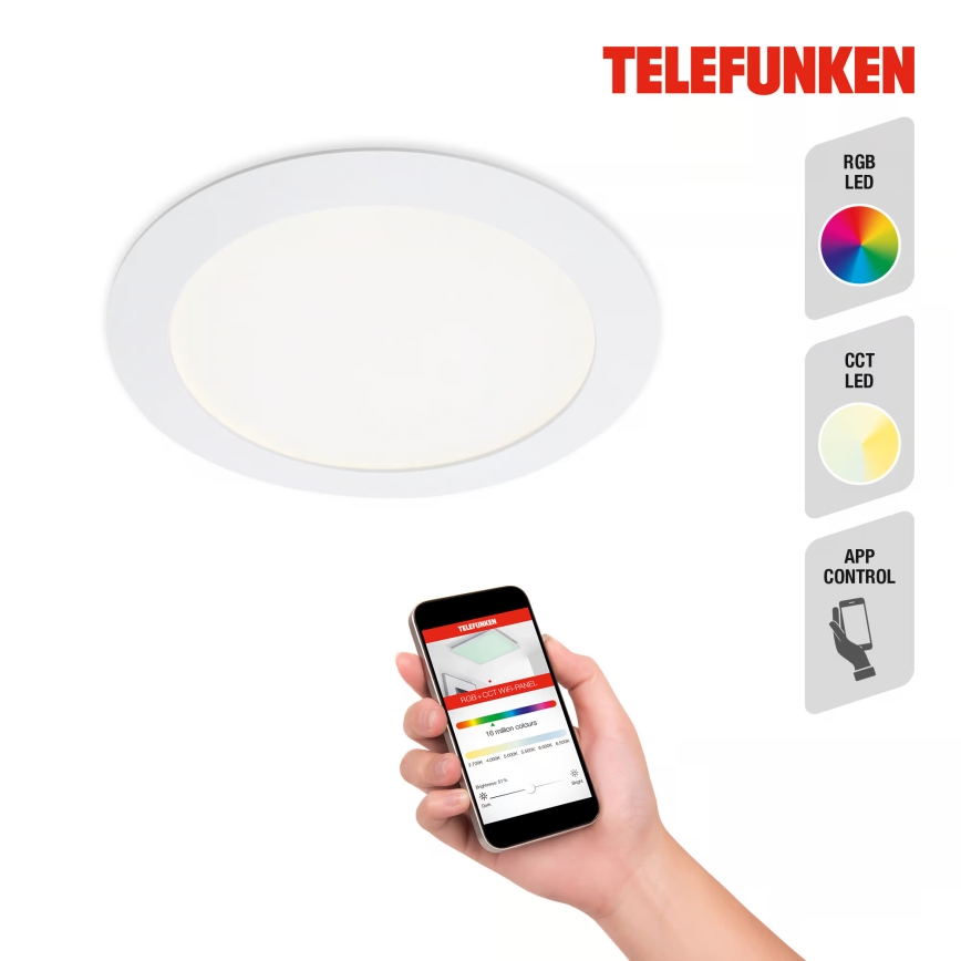 Telefunken 309406TF - Luminaria empotrada LED RGBW regulable FRAME LED/12W/230V 2700-6500K Wi-Fi Tuya blanca