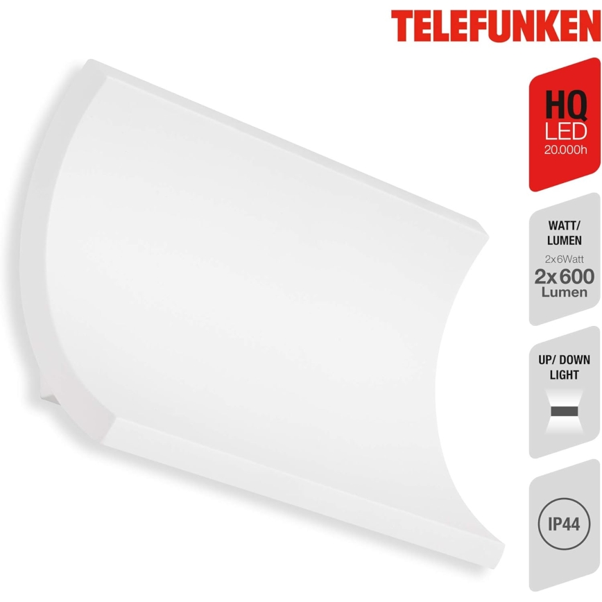 Telefunken 312806TF - Aplique LED para exterior 2xLED/6W/230V IP44 blanco