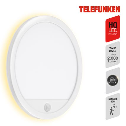 Telefunken 313706TF - LED Aplique para exterior con sensor LED/15W/230V IP44 blanco