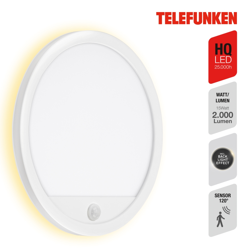 Telefunken 313706TF - LED Aplique para exterior con sensor LED/15W/230V IP44 blanco