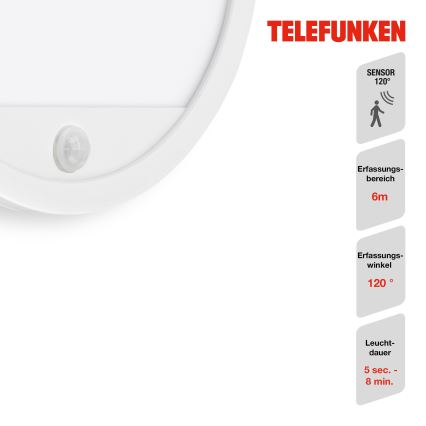 Telefunken 313706TF - LED Aplique para exterior con sensor LED/15W/230V IP44 blanco