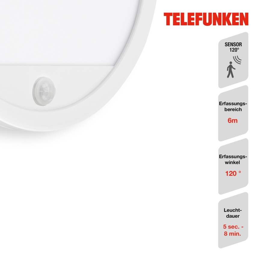 Telefunken 313706TF - LED Aplique para exterior con sensor LED/15W/230V IP44 blanco