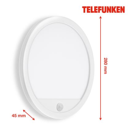Telefunken 313706TF - LED Aplique para exterior con sensor LED/15W/230V IP44 blanco