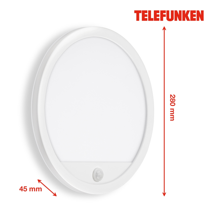 Telefunken 313706TF - LED Aplique para exterior con sensor LED/15W/230V IP44 blanco