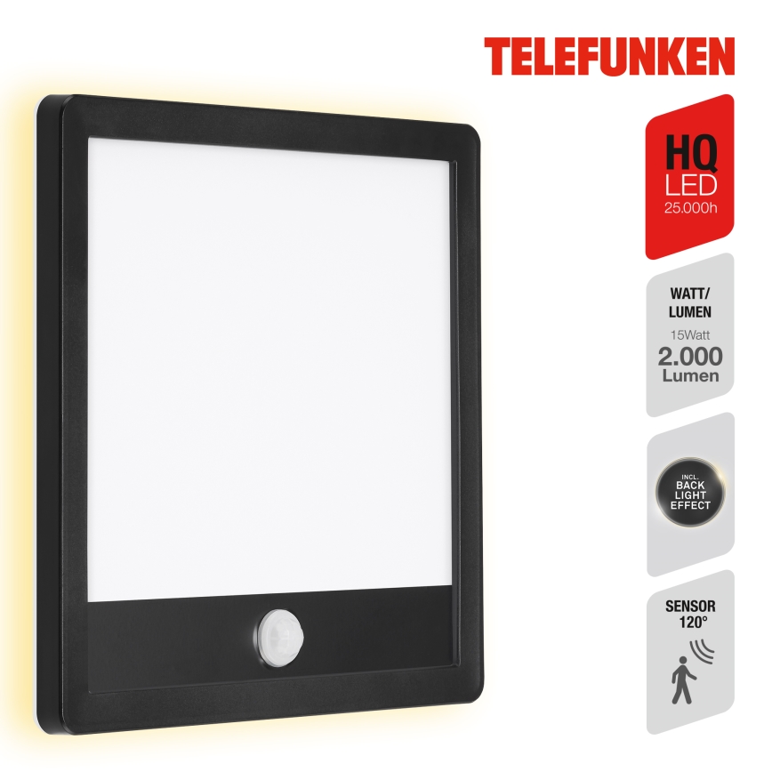 Telefunken 313805TF - LED Aplique para exterior con sensor LED/15W/230V IP44