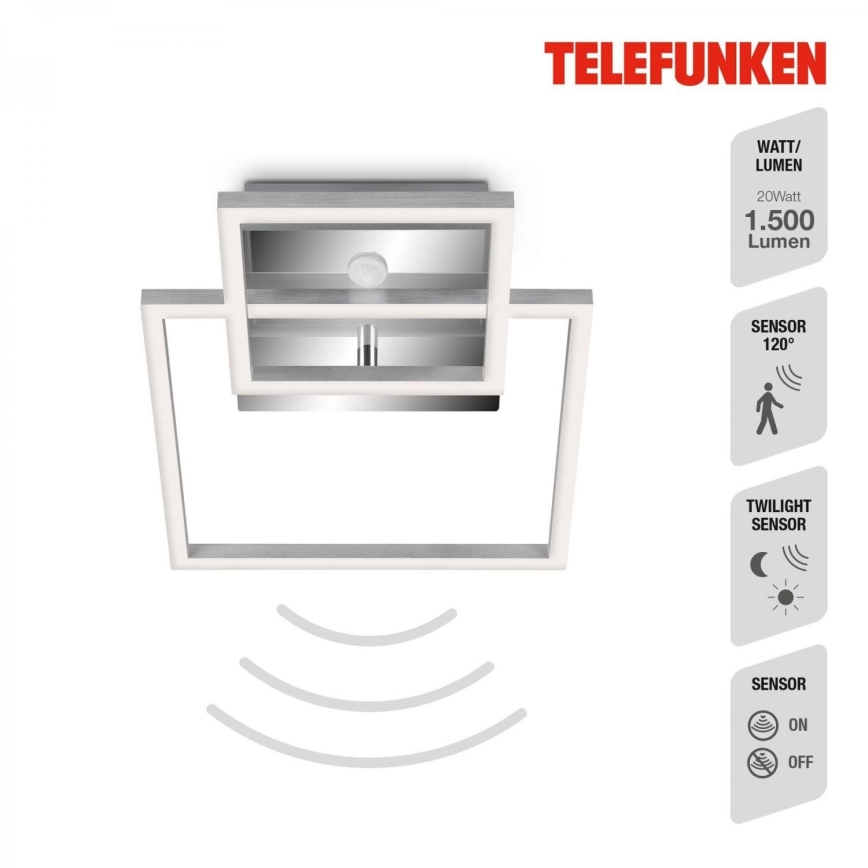 Telefunken 318608TF - Plafón LED con sensor FRAME LED/17W/230V 3000K cromo mate