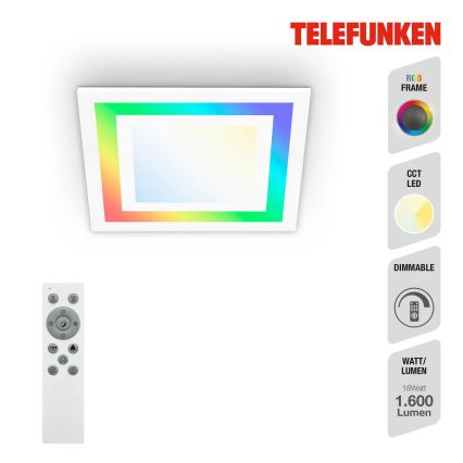 Telefunken 318706TF - Panel LED RGBW regulable 18W/230V 3000-6500K + mando a distancia