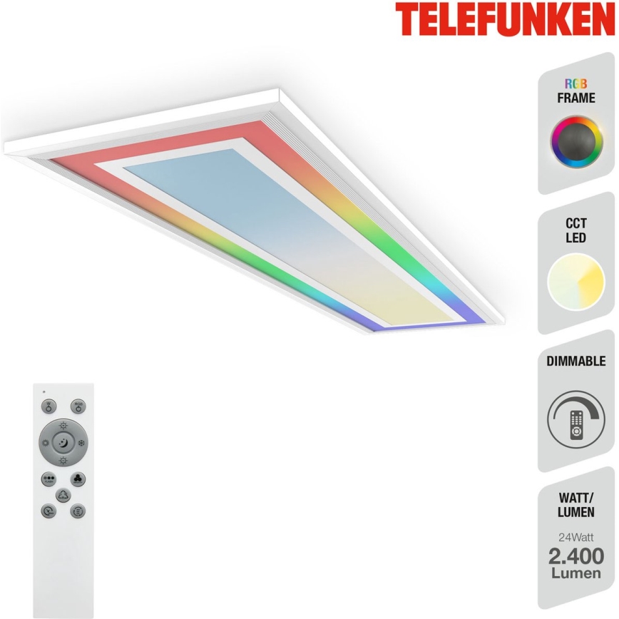 Telefunken 318906TF - Luminaria de techo LED RGBW regulable LED/24W/230V 3000-6500K 25x100 cm + mando a distancia