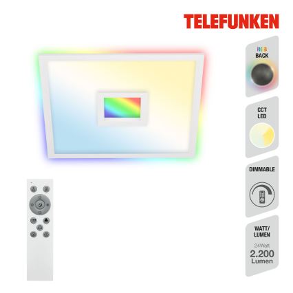 Telefunken 319406TF - Plafón regulable RGBW LED/24W/230V 2700-6500K blanco + control remoto