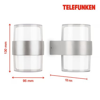 Telefunken 320404TF - Aplique de pared exterior LED 2xLED/8W/230V IP44 cromo mate