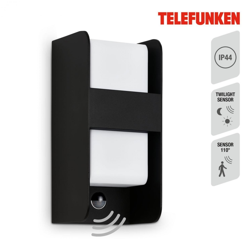 Telefunken 321105TF - Aplique para exterior con sensor 1xE27/12W/230V IP44 negro