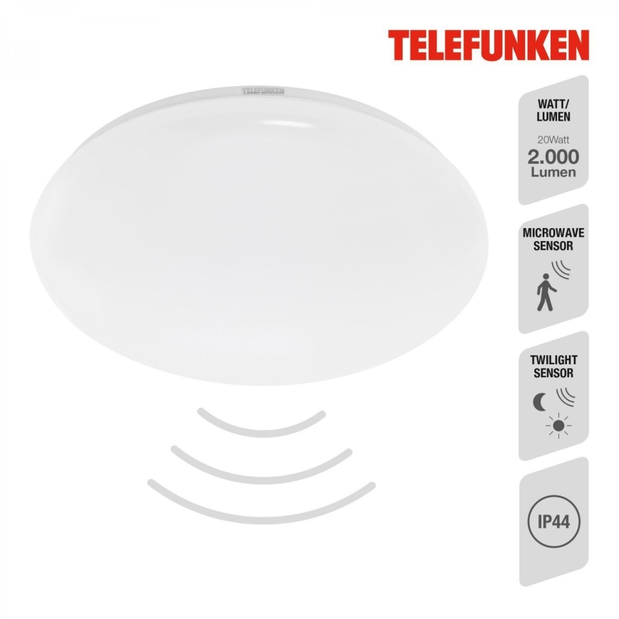 Telefunken 601306TF - Plafón LED de baño con sensor LED/20W/230V IP44 diá. 40 cm