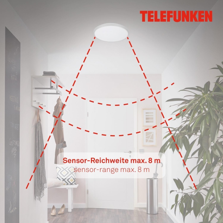 Telefunken 601604TF - Plafón LED de baño con sensor LED/12W/230V IP44 diá. 29 cm