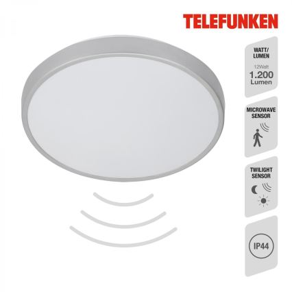 Telefunken 601604TF - Plafón LED de baño con sensor LED/12W/230V IP44 diá. 29 cm