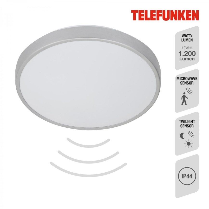 Telefunken 601604TF - Plafón LED de baño con sensor LED/12W/230V IP44 diá. 29 cm