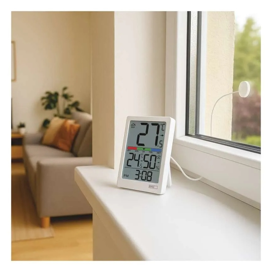 Termómetro digital con higrómetro, 2x AAA, blanco