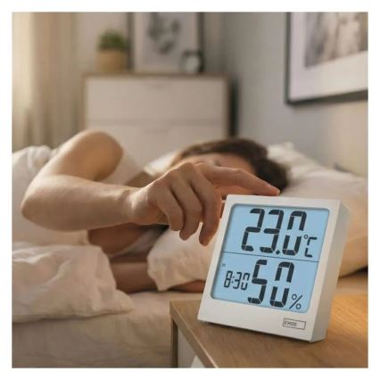 Termómetro digital con higrómetro, alimentado por 1 pila AA, color blanco