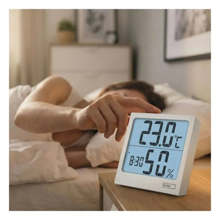 Termómetro digital con higrómetro, alimentado por 1 pila AA, color blanco