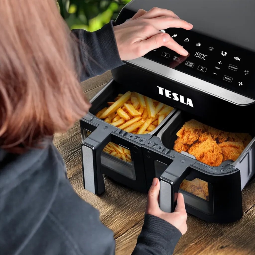 TESLA Electronics AirCook - Freidora de aire digital multifuncional dual 9 l 2400W/230V