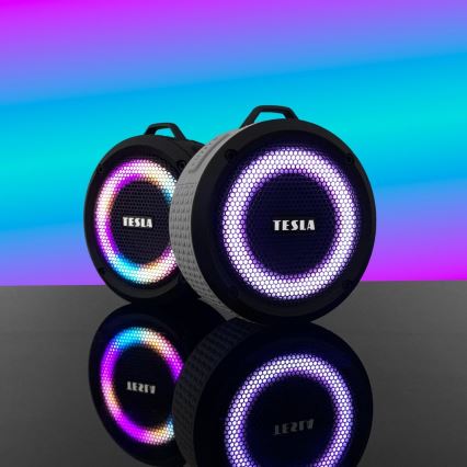 TESLA Electronics - LED RGB Altavoz inalámbrico 5W/1200 mAh/3,7V IPX7 gris