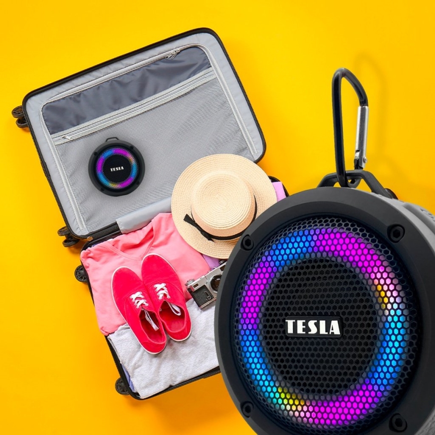 TESLA Electronics - LED RGB Altavoz inalámbrico 5W/1200 mAh/3,7V IPX7 gris