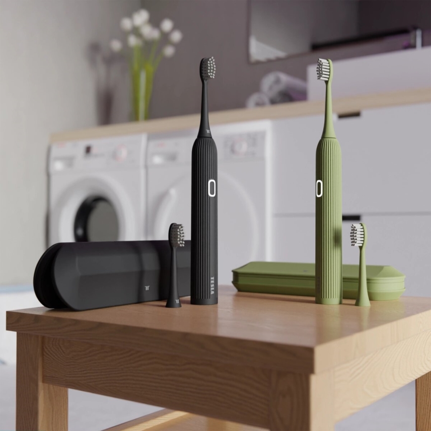 TESLA Smart - Cepillo de dientes sónico inteligente TS200 DELUXE negro